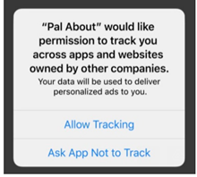 Pesan yang ditampilkan iOS 14 terkait tracking oleh iklan/app seperti Facebook dan Instagram: " ... would like permission to track you across apps and websites owned by other companies."