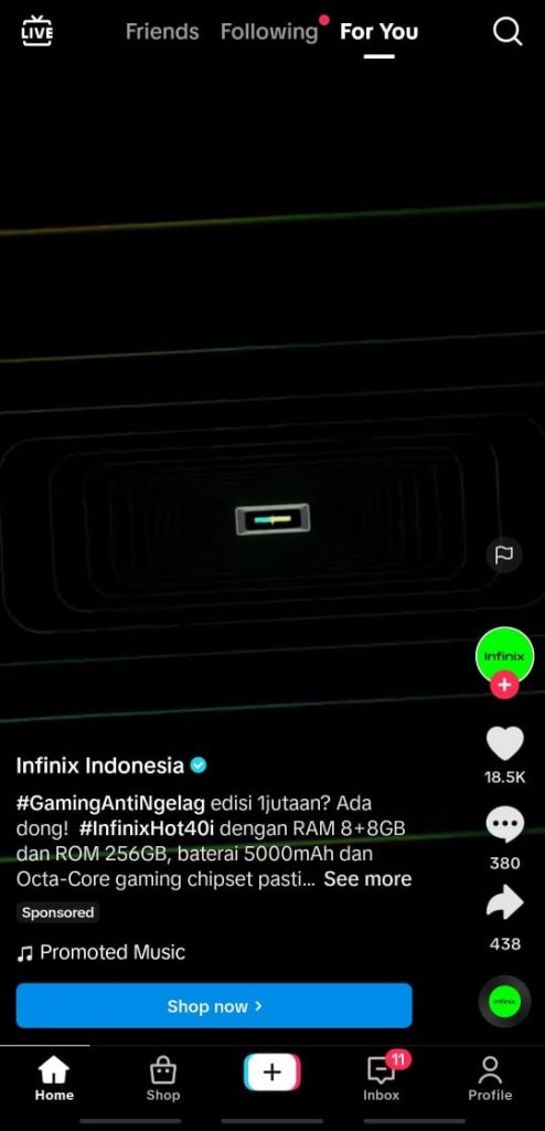 Contoh iklan video shopping ads brand Infinix Indonesia yang menampilkan transisi