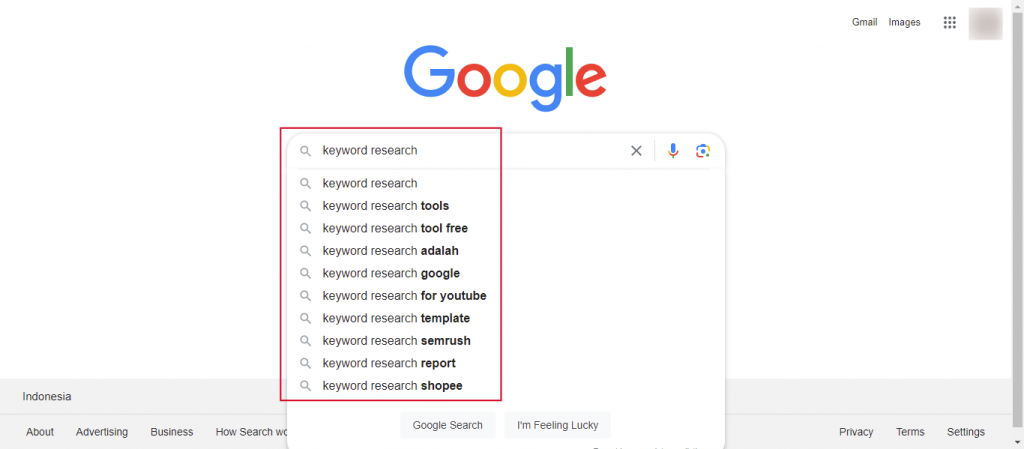 fitur keyword recommendation di google search