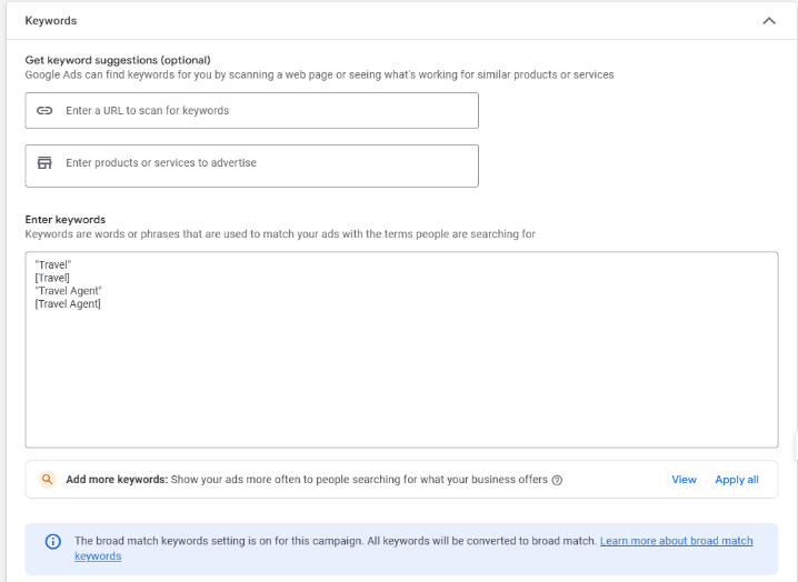 Keyword Targeting pada Campaign Search